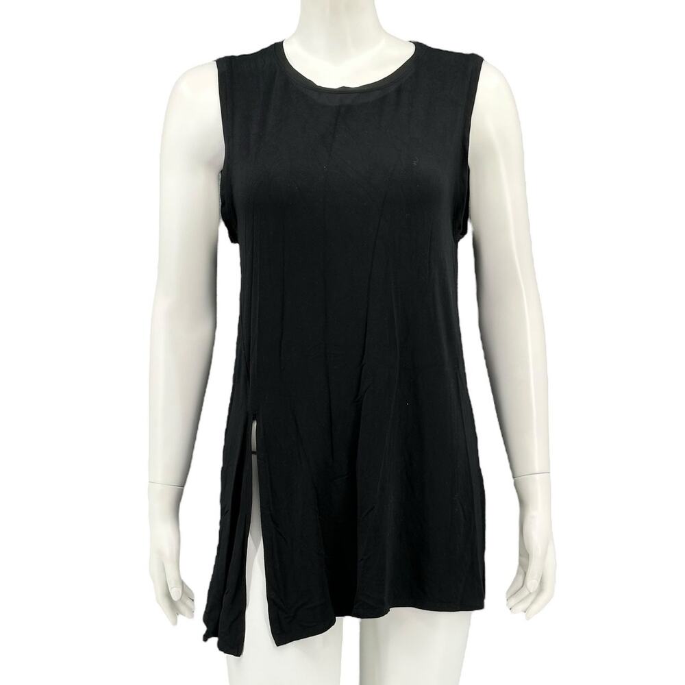 Fabletics Top Womens Small Black Tank Slits‎ Sleeveless Activewear Workout Gym